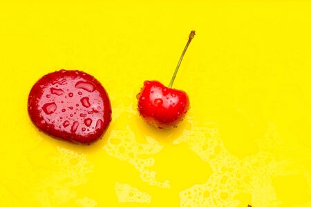 Cherries of cherry red color, almost garnet red, vitamin-rich fruit, eaten raw ideal for desserts of jams, jams, juices. Full of vitamins and very healthy fruit.の写真素材