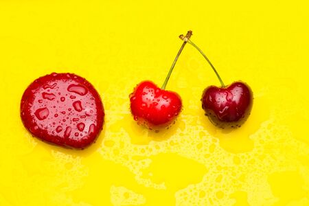 Cherries of cherry red color, almost garnet red, vitamin-rich fruit, eaten raw ideal for desserts of jams, jams, juices. Full of vitamins and very healthy fruit.の写真素材