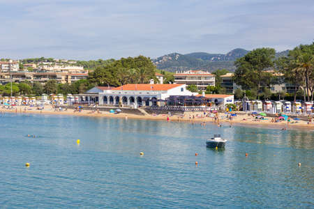 Costa Brava, Baix Ampurdan, Catalonia, Spain; where the mountain reaches the sea, the pines touch the Mediterranean water, blue water, blue sky.の写真素材