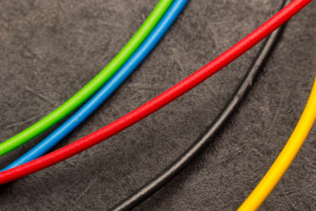 Colored electrical cables; basic colors in electrical cables. Wire scraps; small pieces of colored...
