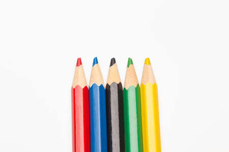 Various colors in pencils ready to draw. Varied range of colors. Box with pencils.