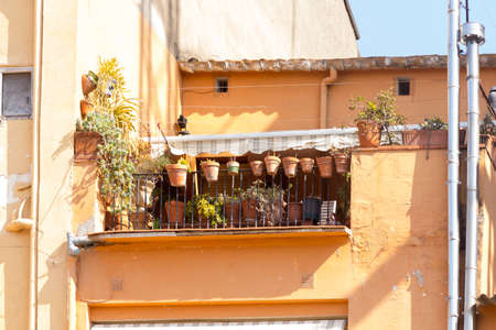 Village house in the town of CervellÃ³, in the province of Barcelona with terrace and flowerpots.の写真素材