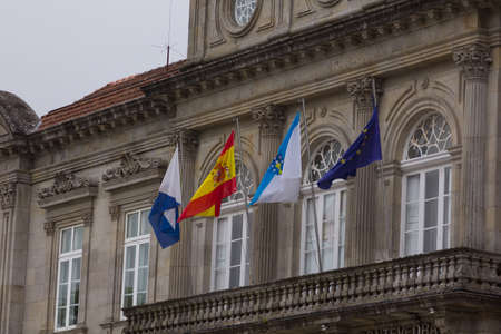 diversity of Flags in movement on the balcony of an official organism representing nations and...