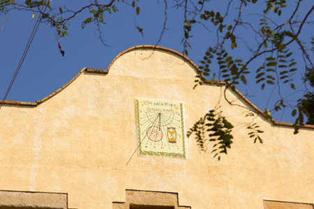 Sundial on the south faÃ§ade of a typical Catalan houseの写真素材