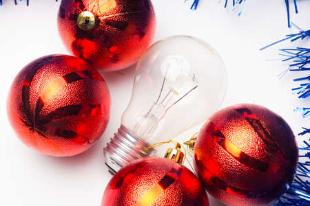Light bulbs and Christmas decorations. Electricity consumption at Christmasの写真素材