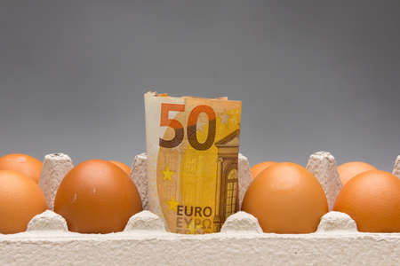 Eggs and money billsの写真素材