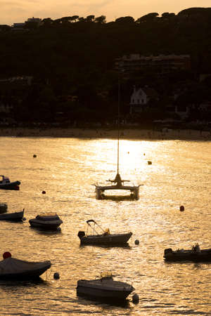 Pleasure boats, moored in a bay of the Mediterranean Seaのeditorial素材