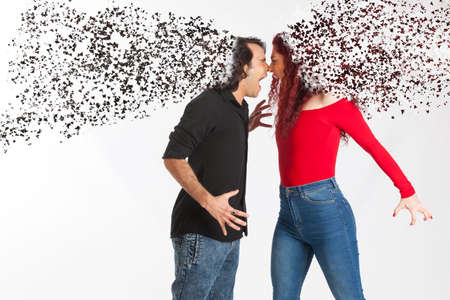 young couple with problems arguing in a very violent way