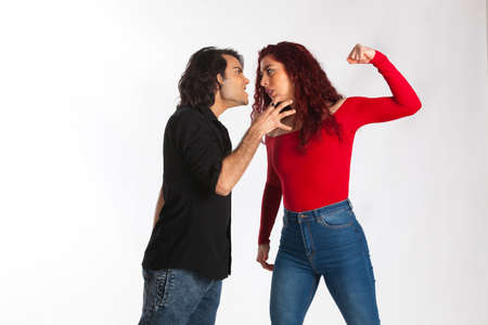 young couple with problems arguing in a very violent way
