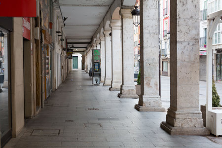 Covered terraces in the center of a Spanish provincial cityの写真素材