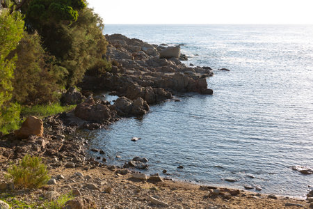 Rocks in the sea, Catalan Costa Brava, Mediterranean Seaの写真素材