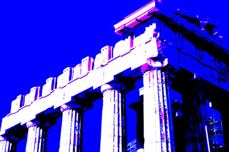 Tourists and guides visiting the parthenon on the acropolis of athens, greece, during restoration worksの写真素材