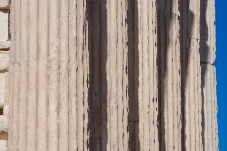 Tourists and guides visiting the parthenon on the acropolis of athens, greece, during restoration worksの写真素材