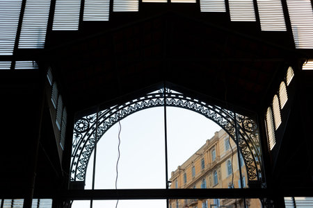 Metal structure of the roof of the born market or mercat del born in barcelona, a landmark of the cityの写真素材