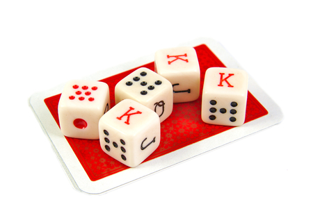 Set of five poker dices on white background