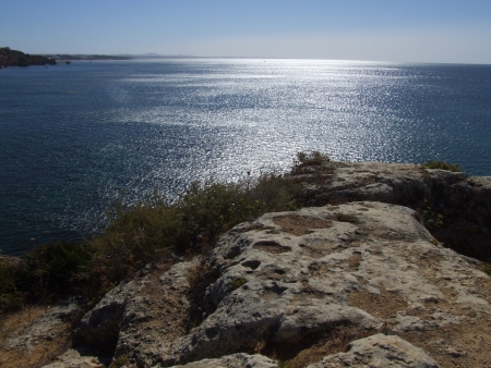 Coastline view from a rocky cliffの写真素材