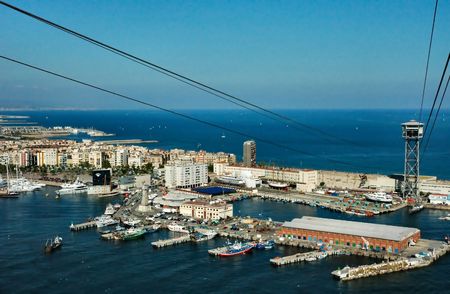 Barcelona seaport and cable ferryの写真素材