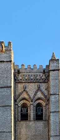 A tower with two bells in the cathedral of Avila, Spainの写真素材