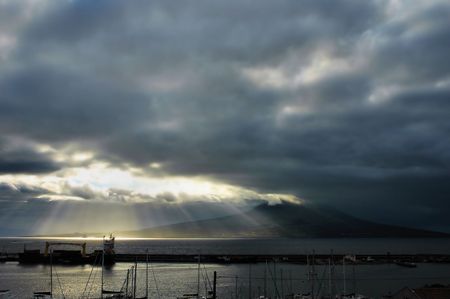 View of Azores islands under storm weatherの写真素材