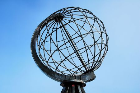 Metal globe at Northern Cape, Norwayの写真素材