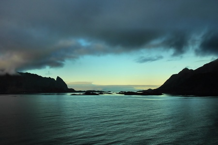 Fjord under the midnight sunの写真素材