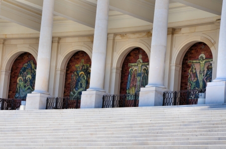 Tile paintings showing Jesus Christ and the apostles on the shrine of Fatimaのeditorial素材