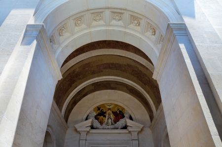 Painting with the Lady of Fatima and two apostlesの写真素材