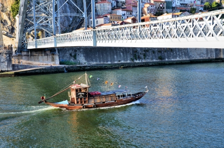 Typical boat passing under the bridgeのeditorial素材