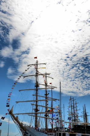 Masts of tall ships decked with flagsのeditorial素材