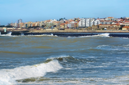 City of Porto, beach and the breakwaterの写真素材