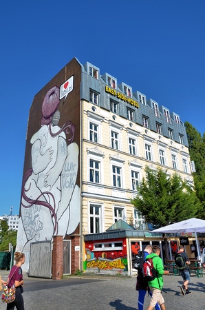 Hotel in Berlin with a big graffiti in the wallのeditorial素材