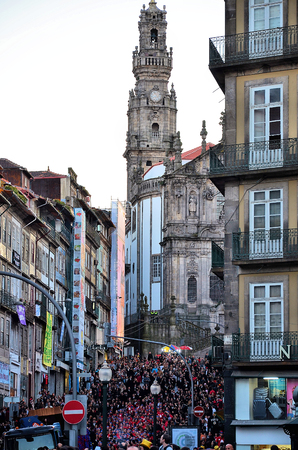 Student parade near the Clerigos Tower in the city of Portoのeditorial素材
