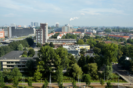 Aerial view over the modern part of Amsterdamの写真素材