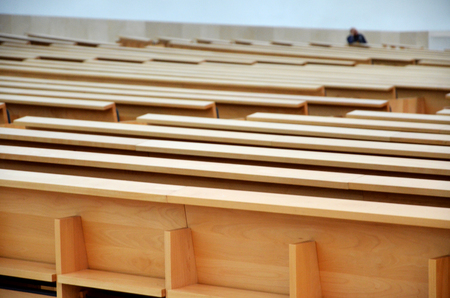 Seat backs forming a pattern in an amphitheaterの写真素材