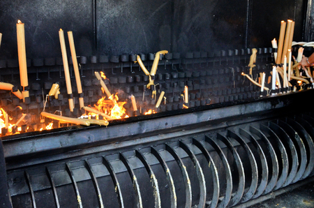 Pyre for burning the candles offered in the shrine of Fatimaの写真素材