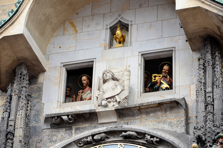 Prague astronomical clock windows showing the Apostlesの写真素材