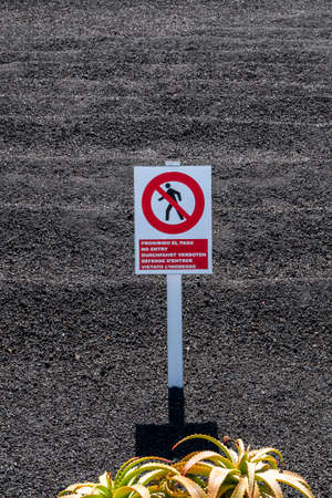 The image of the sign that prohibits the passage to pedestrians, Lanzarote, Canary Islands, Spainの写真素材