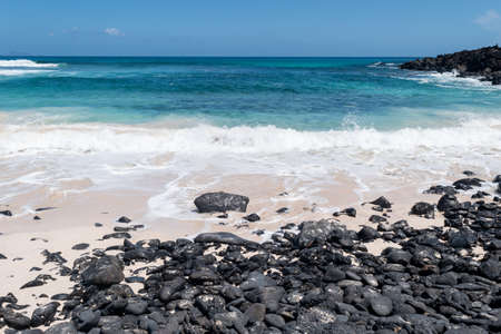 View of rocky beach and waves on the coast of Lanzarote island, Canary Islands, Spain