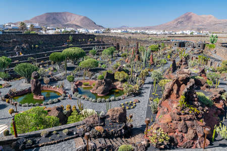 Lanzarote / Spain - September 9, 2020: Jardin de cactus, created by Cesar Manrrique on the volcanic island of Lanzarote, Canary Islands, Spainのeditorial素材