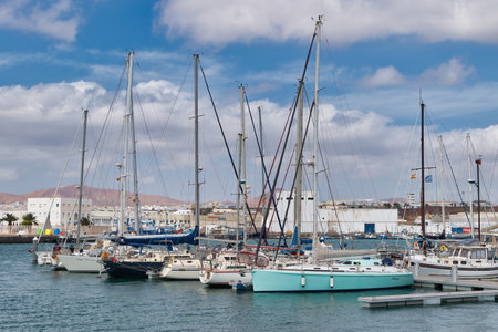 Lanzarote, Spain, December 28, 2020: Image of boats in the Marina of Arrecife on the island of Lanzarote, Canary Islands, Spainのeditorial素材