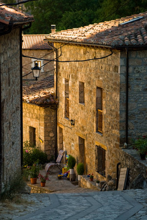 street of a village with stone housesのeditorial素材
