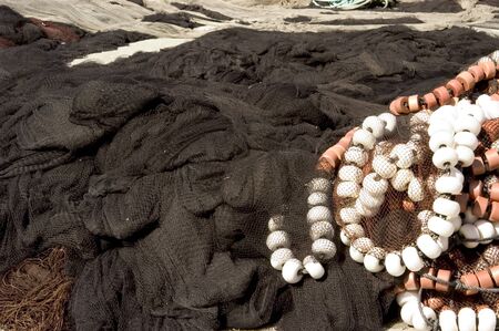 Fishing nets in the fishing port of Combarroの写真素材