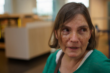 Portrait of a middle-aged woman with wrinkles on her faceの写真素材