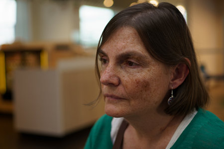 Portrait of a middle-aged woman with freckles.の写真素材