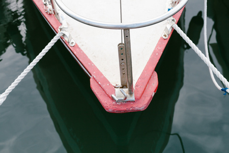Nose of small boat on background of calm water.の写真素材