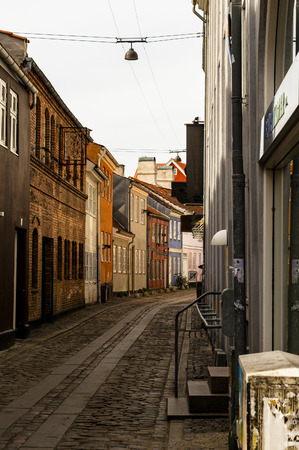 street from the old town in helsingor denmarkの写真素材
