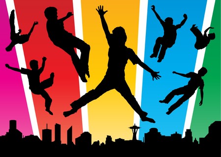 Jumping Boys in the cityのイラスト素材