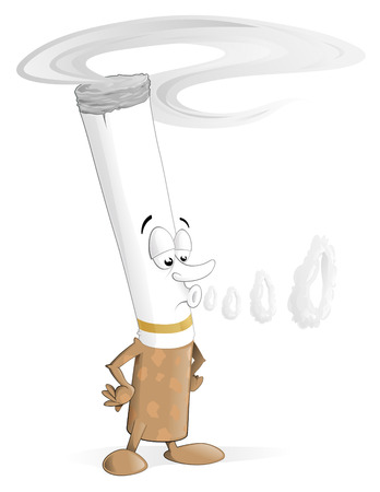 illustration of cartoon cigarette character blowing smoke rings  のイラスト素材