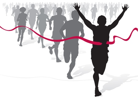Winning Athlete ahead of a group of marathon runners.のイラスト素材