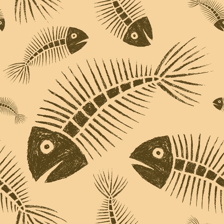Hand Drawn Fish Skeleton Seamless Tile